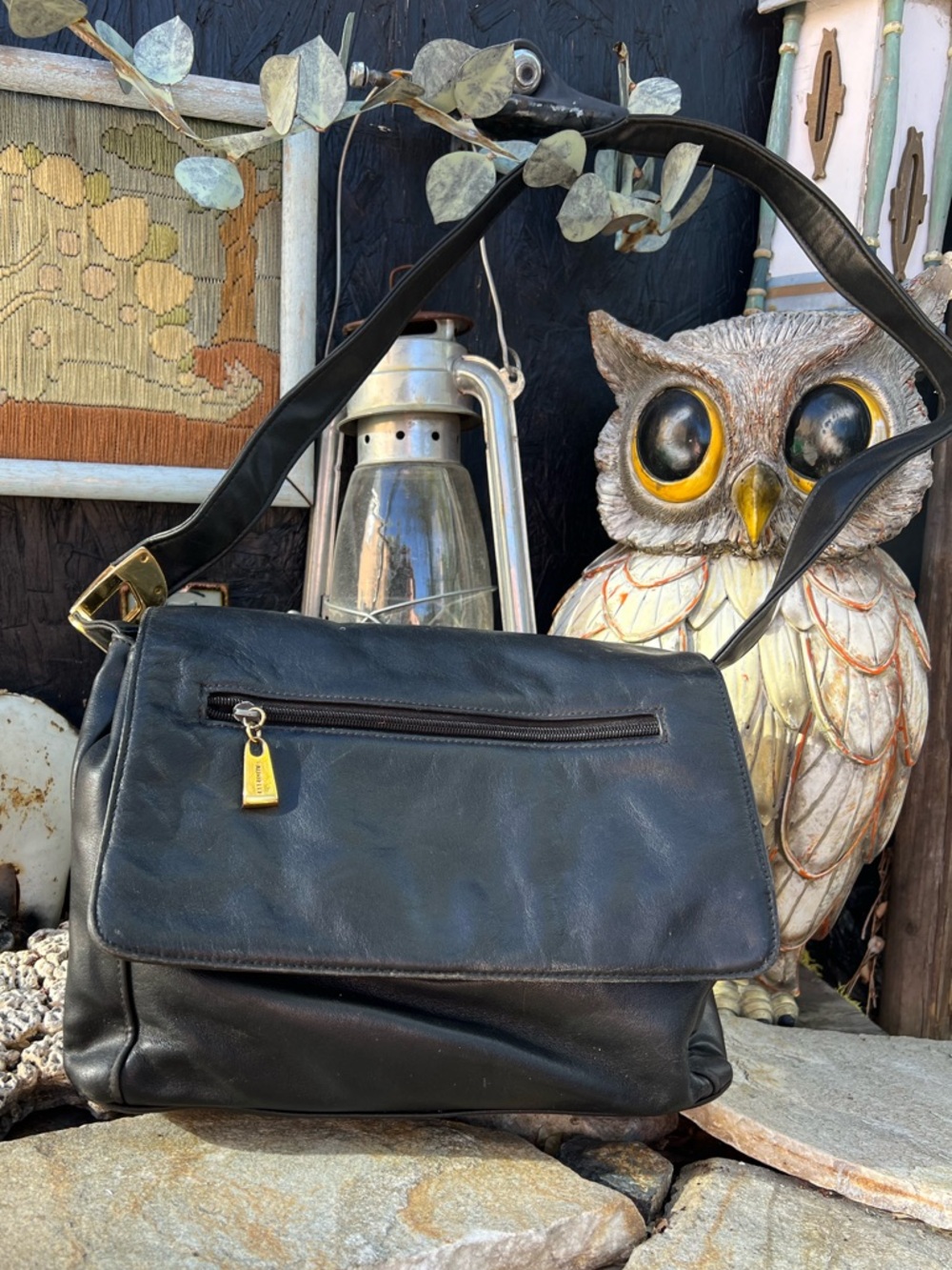 Aurielle Black Leather Roomy Shoulder Purse Messenger Bag with 3 Compartments